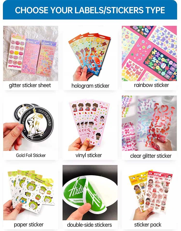 Different types for A4 A5 Kiss Cut Sticker sheets